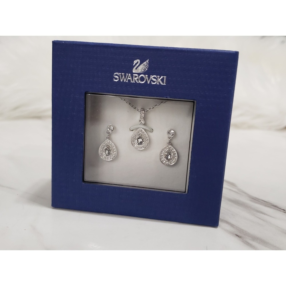 NEW Swarovski Crystal Necklace And Earrings Set SS SENSATIONS CRY/RHS‎ 1179009